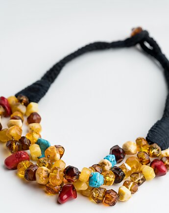 Naszyjnik bursztynowy OBCIOSKI koral turkus, AmberMal