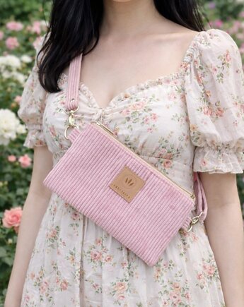 Sztruksowa saszetka na telefon Różowa, sabi tatka