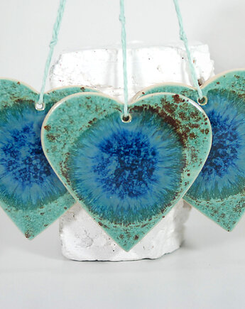 Turkusowe serce - wisząca ozdoba ceramiczna, 10FingersArt