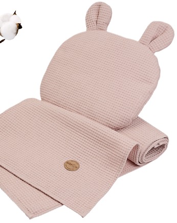 Kocyk Bawełniany i Podusia z Sensorycznymi Uszkami PINK od BabyU, Sleepdo