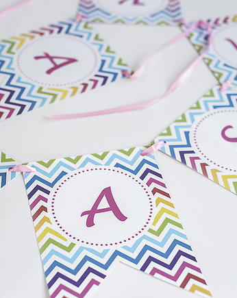 Girlanda urodzinowa personalizowana TĘCZA zygzaki, WOW party
