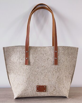 Torebka lniana - len i skóra - minimalistyczna, Green Sheep