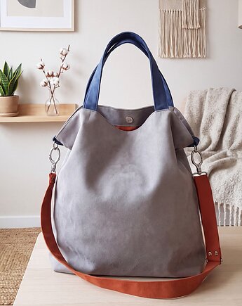 Torba hobo XXL - szarość, kobalt, pomarańcz, PRACOWNIA 166