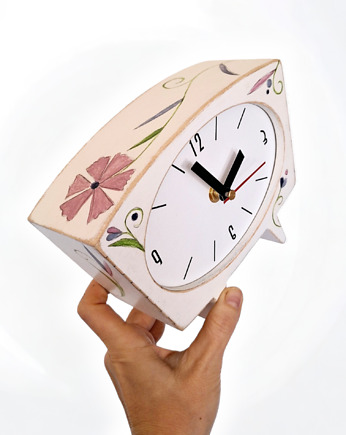 Zegar drewniany  biurkowy biały folk, Clock Wood Studio