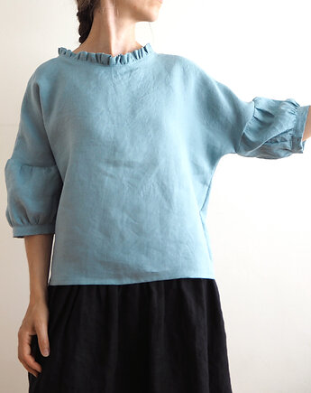 Bluzka "COSMOS_x" szałwia, 100% len, S/M, madebyjokpa