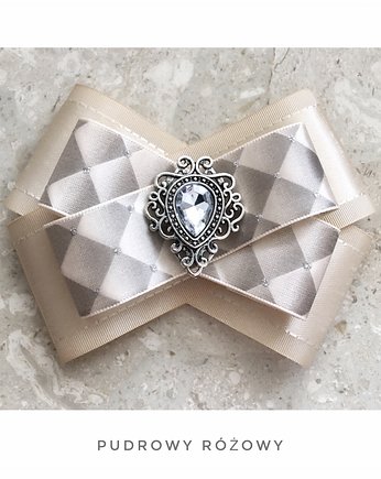 Brosza z trójwymiarową wstążką z diamencikami New, Pudrowy Różowy