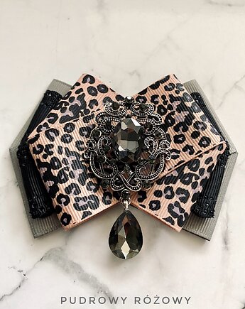 Panterkowa Brosza z szarą kryształową ozdobą   NEW, Pudrowy Różowy