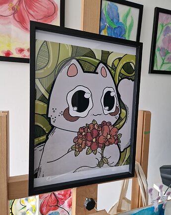 Plakat w ramce autorska grafika słodki kotek, Arto Teka