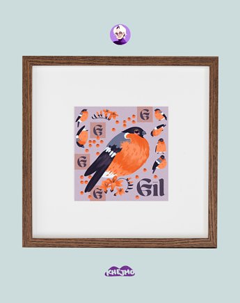 Plakat z ptakiem Gil ilustracja grafika, khejmo