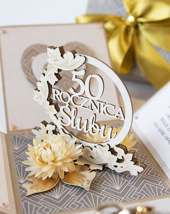 50 rocznica ślubu, złote gody, exploding box, kartka 3d, Papiernik