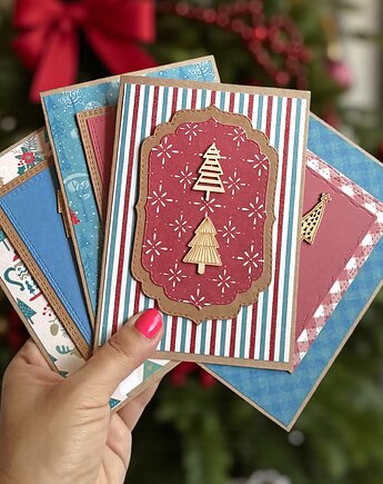 Kartki świąteczne 4szt - ręcznie robione, oryginalne kartki, kaktusia