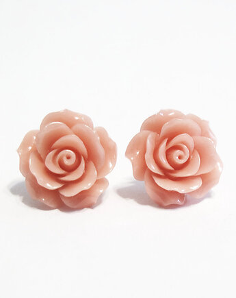 Kolczyki - Pudrowo różowa róża - koral, duże, yenoo