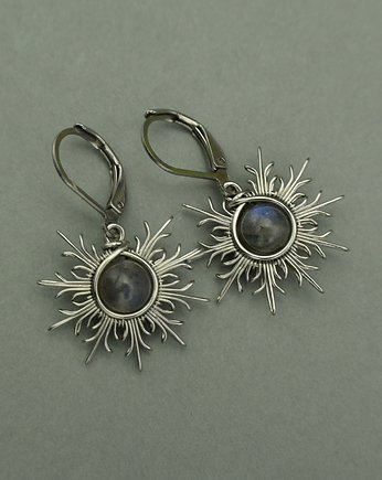 Kolczyki słoneczka niebieski labradoryt wire wrapping, Agata Rozanska