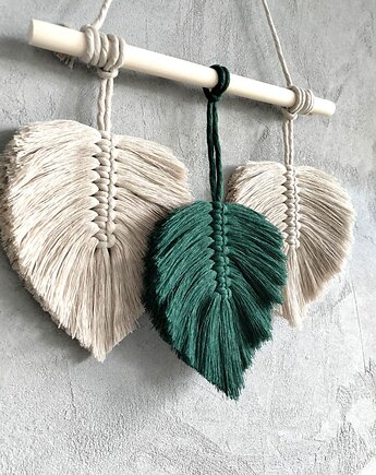 Makrama Liście Ciemna Zieleń i Beż Ozdoba Ścienna Elegance Boho 30x30 cm, Pracownia Wardin