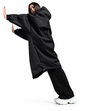 Płaszcz longline hoodie oversize czarny, REST Factory