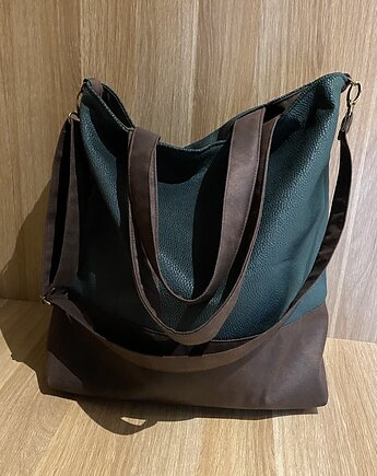 Torba na ramię XXL - butelkowa zieleń, brąz, PRACOWNIA 166