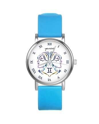 Zegarek  mały - Bliźnięta - silikonowy, niebieski, OSOBY - Prezent dla niej