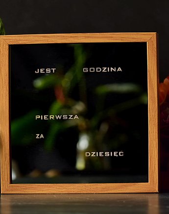 Word Clock - polski zegar słowny (brązowa ramka z lustrem), SunflowerForHome