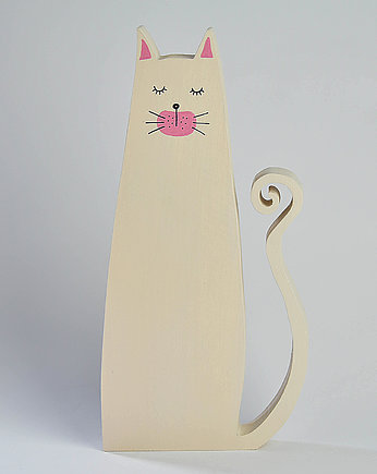 Drewniany kot ręcznie malowany, Wonderland Stories