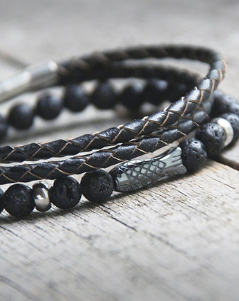 KOMPLET męskich bransoletek :: rybka & skóra, kaktusia