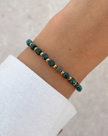 Bransoletka na gumce z malachitu z hematytem - ochrona, szczęście, obfitość, , Bring Biżuteria