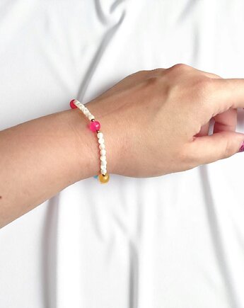 Bransoletka : muszla biała i kolorowy jadeit, kaktusia