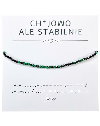 Bransoletka z alfabetem Morse Agat, Malachit, karolina kosior