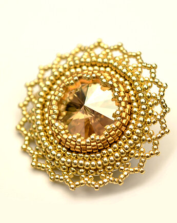 Golden Shadow, broszka z kryształem Swarovskiego, haft koralikowy, Sol
