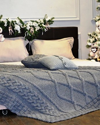 Szykowny ręcznie robiony pled koc 170x210cm+ 2 poszewki na poduszki 40x40 cm, CozyHomeDG
