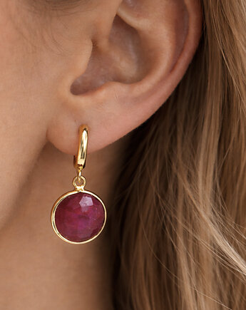 Kropla Ognia- Czerwone kolczyki Rubiny srebro pozłacane