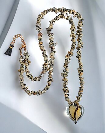 Jaspis dalmatyński i serce : długi naszyjnik, kaktusia