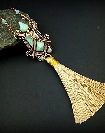 Naszyjnik perfumetka z amazonitem wire wrapping, Blue Pearl Art