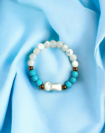 Pierścionek : GRZYBEK : magnezyt, muszla, hematyt, kaktusia