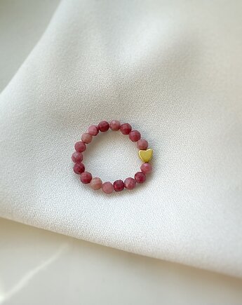 Pierścionek różowy Rodonit Serce, Lajka