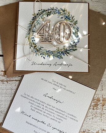 Ręcznie robiona kartka na 40 urodziny z personalizacją  dla mężczyzny, sorte