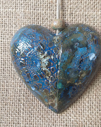 Szafirowe wiszące ceramiczne serce - zawieszka, dekoracja, Bea Fine Arts
