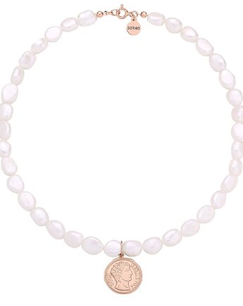Naszyjnik z pereł naturalnych z monetą z różowego złota, SOTHO