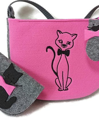 Torebeczka z kotkiem, mała, portfelik, opaska, Made by Joan