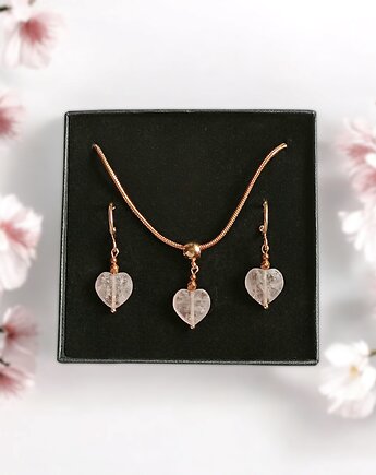 RAZEM TANIEJ! uroczy komplet: serduszko KWARC TRUSKAWKOWY : wyjątkowy prezent, kaktusia