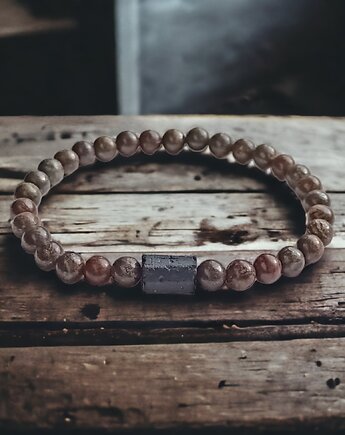 Męska : bronzyt & turmalin : ochronne bransoletki, kaktusia