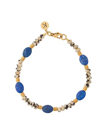 Bransoletka Lapis Lazuli x Kamień Dalmatyński - złote hematyty, Kulka Bransoletki