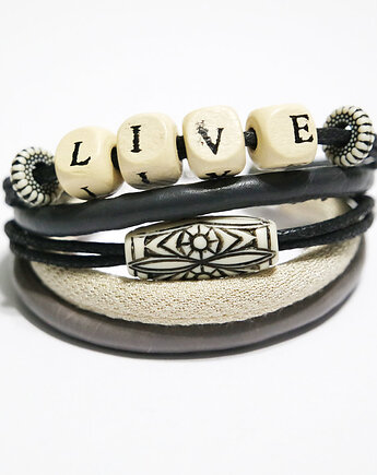 Bransoletka - Live - rzemienie, drewniane koraliki, yenoo