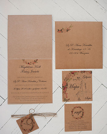Zaproszenie ślubne z serii RUSTIC FLORAL WREATH2, Papel