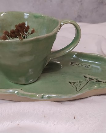 Unikatowa Filiżanka ceramiczna zielona,  Love, AM Natural Home
