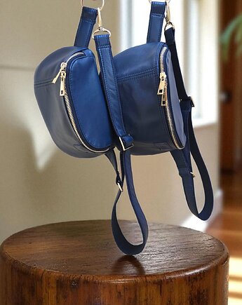 Szafirowa nerka skórzana damska U'POLKA FIT, skóra naturalna, UNIQUE HandMade