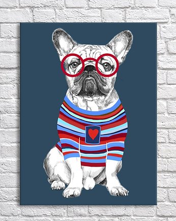 OBRAZ NA PŁÓTNIE -  60x80 BULLDOG HIPSTER, LUdesign gallery