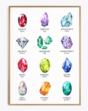 Kamienie szlachetne urodzinowe / na każdy miesiąc - ilustracja akwarelowa, Paperblue Studio