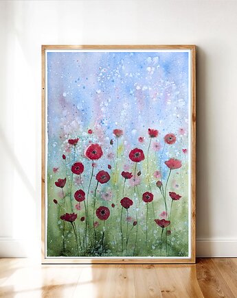 Oryginalna akwarela. Łąka pełna makow 23x31cm, Malgorzata Domanska