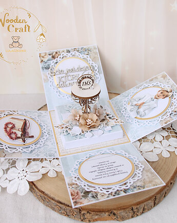 Exploding box komunijny, kartka na komunię "In Shades of Blue" GOTOWY, Lulaczkowo