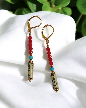 Kolczyki długie : INDIA: jaspis, koral, magnezyt, kaktusia